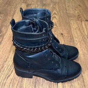 Black Combat Boots with Chain Details Size 9